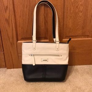 Stone & Co. Cream and Black Leather Tote
